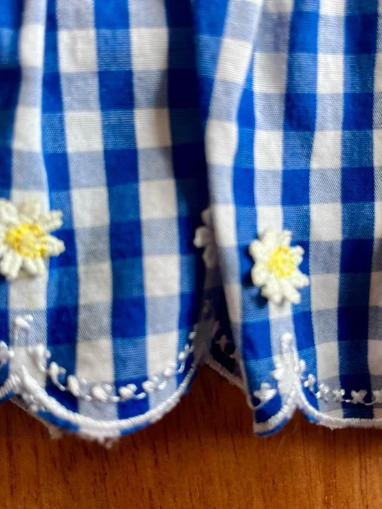 Blue and White Gingham and Daisy Flowers - Baby Girl Spring Summer Dress - 18m - Picture 6 of 7